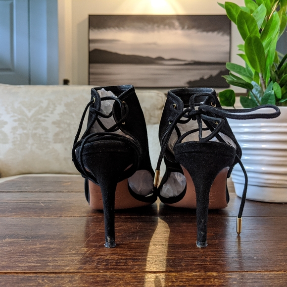 Aquazzura Mid-Heel Suede Sandals Heels in Black - Picture 6 of 15